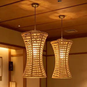 Bohemian Handmade Rope Woven Lampshade, Vintage Wabi-Kusa Style Hollow Lamp Shell, Aesthetic Lighting Accessory for Guest House Bedroom