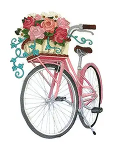 Nature weaved in threads [Basket of Blooms Bicycle] [Custom and Unique] Embroidered Iron on/Sew patch [6.9" x "9.67"] [Made in USA]