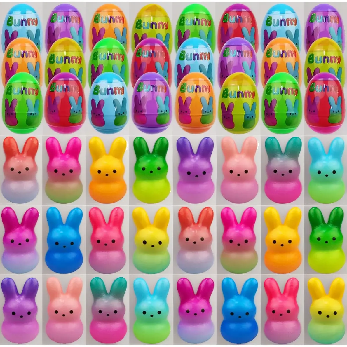 24-Pack Prefilled Easter Eggs with Slow Rising Squishy Bunny Toys – Cute Squishies Inside, Instant Easter Fun for Kids Easter Basket Stuffers, Party Favors & Egg Hunt. Adorable Gifts for Boys & Girls – Squeeze, Play & Collect!