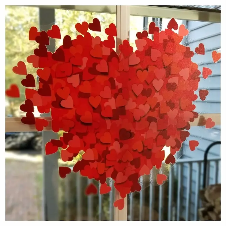 Window Flakes Heart, Hearts Decal, Valentines Window Cling Decoration, Red Heart Home Decor, Home Decor, Valentine Decor
