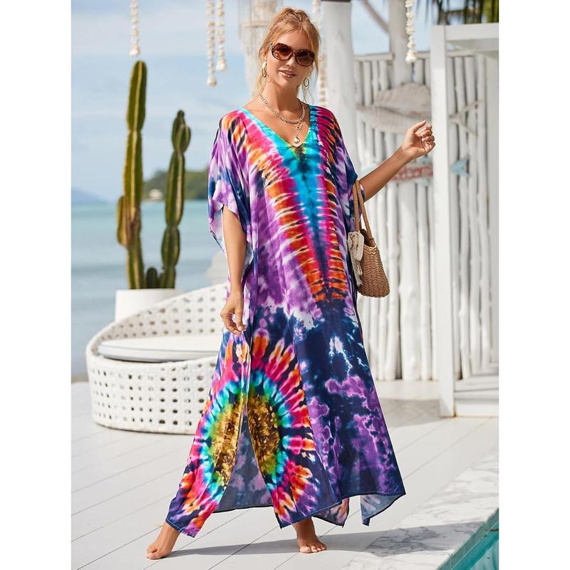 Kaftan Dresses for Women Plus Size Bathing Suit Cover up Vneck Batwing Dress Loose fit Moroccan Caftan mumu Dresses