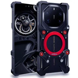 Mechanical Armor Metal Case for Huawei Mate 30/40/50/60/70/80 Pro/ProMax, MagSafe Compatible Shockproof Bumper Cover, Heavy Duty Protective Phone Case with Magnetic Ring, Sci-Fi Cool Style for Men