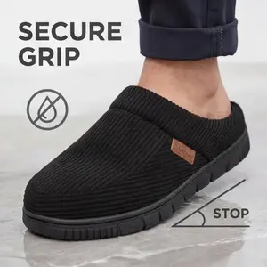 SHOESLOCKER Men Corduroy Mule  Plush Fleece Lined Non-Slip Slip-On Indoor Outdoor Winter Shoes sports lippers free cowboy boots Comfy Fluffy Sneaker  up dress Men's Indoor-Outdoor Fuzzy Slippers