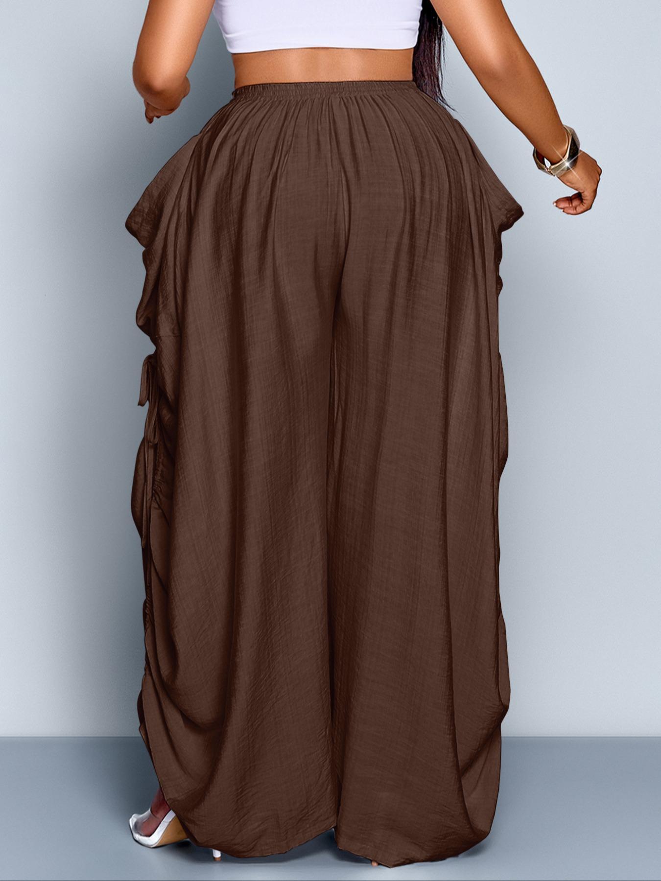Women's Casual Loose-Fit High Waist Wide Leg Pants, All-Season Woven Fabric, Long Plain Design, Daily Commute & Vacation Wear