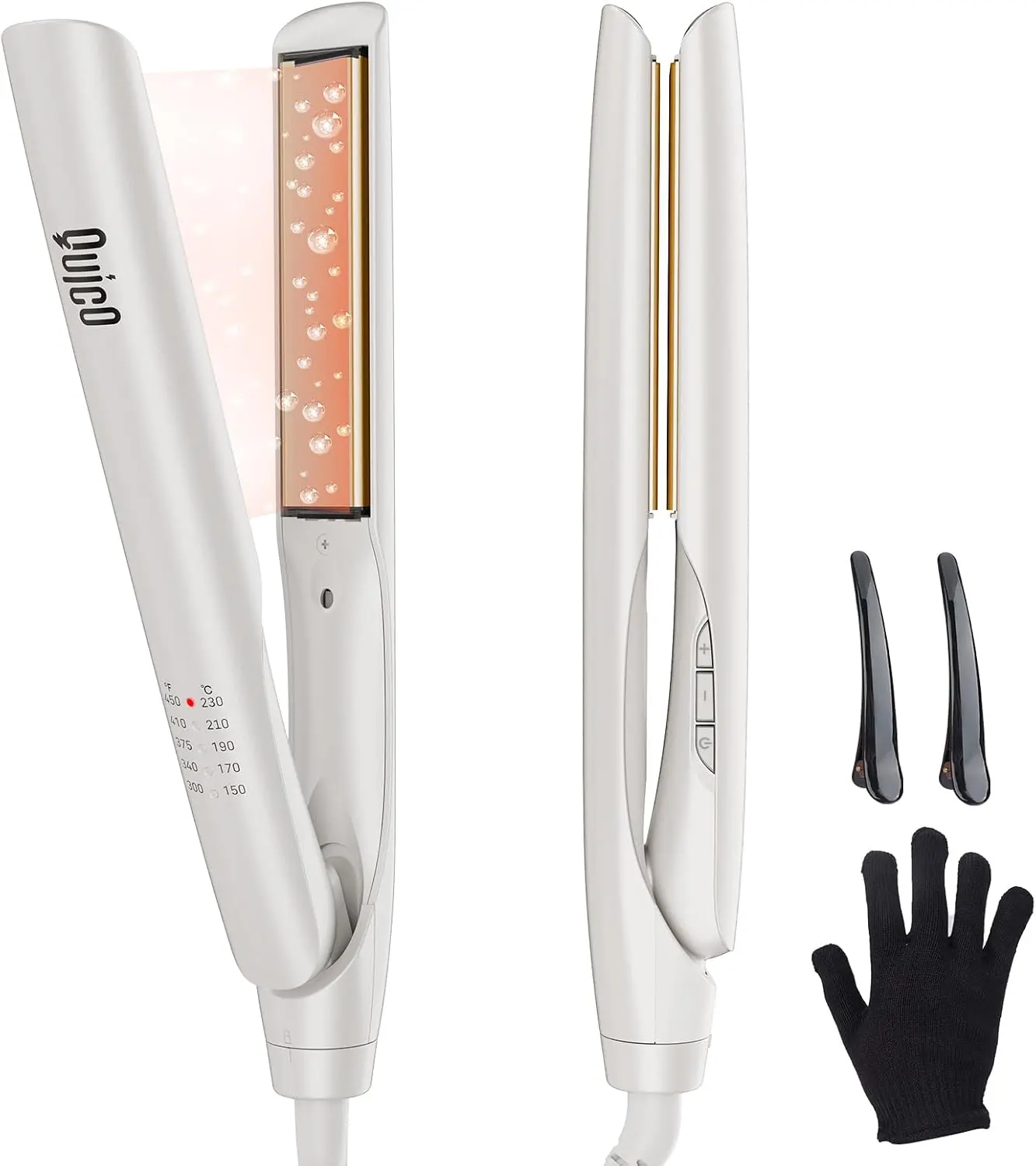 Quico Hair Straightener, 100-240V Dual Voltage Straightener and Curler | Upgrade Straighteners for Women 15s Heat Up, Professional Negative Ion Ceramic Flat Iron Less Frizz, 5 Temp & Auto Shut-Off