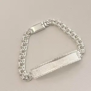 Sterling Silver Chino Link, Greek Border 10mm, Engravable Bracelet, Made in Mexico (Please Add Name to "Add Notes" Section