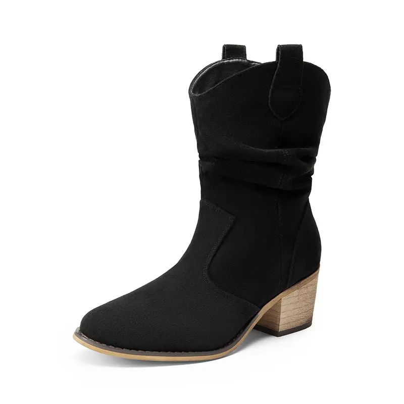 Dream Pairs Women's Slouchy Mid-Calf Faux Suede Pull-On Cowgirl Boots - Round Toe, Western Style Statement Shoes, Western Wear