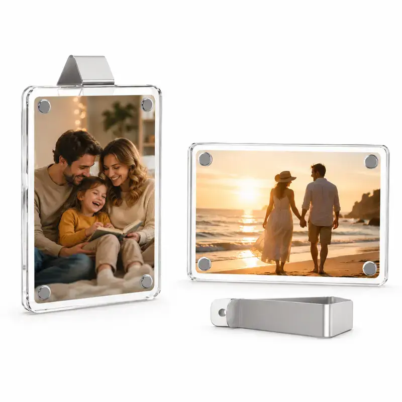 DIY Custom Car Photo Clips – 2-Pack Vertical Sun Visor Frames, Acrylic Snap-On, Holds 3.5*2.4 Photos, Random Color