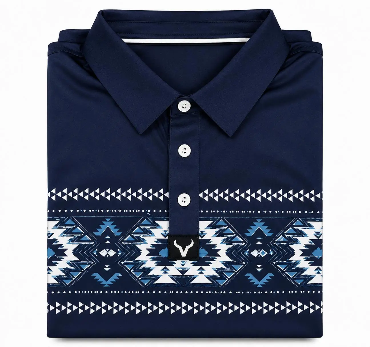 Men's Navy Western Aztec Polo Shirt Breathable Short Sleeve
