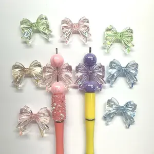 32*37MM 20 pcs UV-plated Rhinestone Decor Charms Colorful Transparent Bow DIY Mobile Phone Chain Pendant Beaded Pen Kit