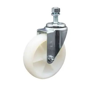Service Caster SCC-SSTS20S514-NYS-M1215 Stainless Steel Nylon Swivel Threaded Stem Caster, Threaded Castors with 5 x 1.25 in. White Wheel, 12 mm Stem
