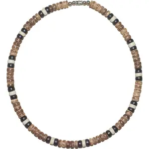 8mm Puka Style Choker Necklace for Men and Women, Brown Coconut Beads with Black and Cream Coconut Bead Accents, Surfer Beach Style,  in the Philippines, Stainless Steel  Wire