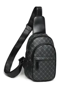 Men's Fashionable Geometric Pattern Zipper Durable Belt Bag, Casual Pu Leather Chest Bag for Daily Used, Trendy Versatile High-quality Daily Commuting Bag, Zipper Fanny Pack, Casual Waist Bag, Zipper Bum Bag