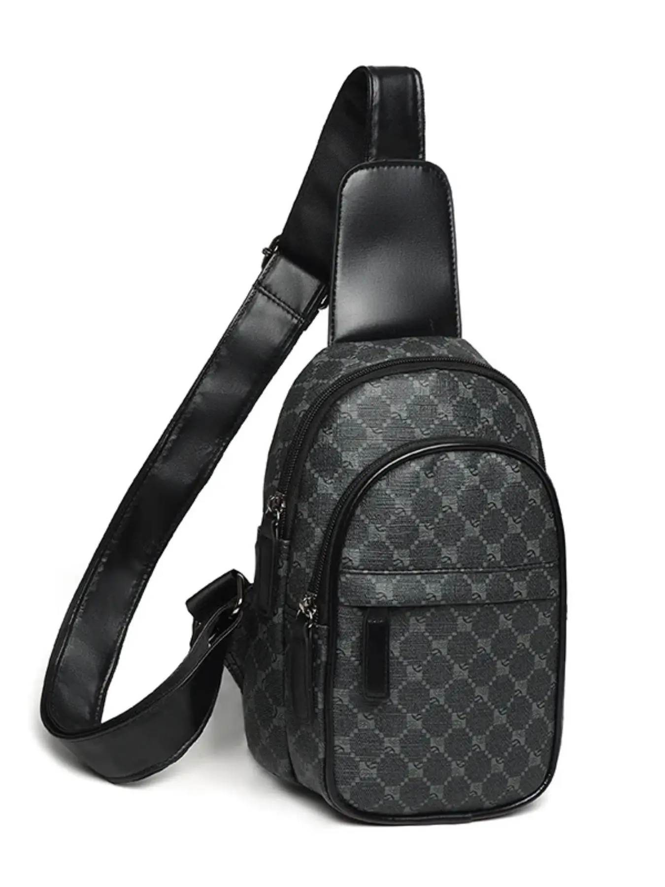 Men's Fashionable Geometric Pattern Zipper Durable Belt Bag, Casual Pu Leather Chest Bag for Daily Used, Trendy Versatile High-quality Daily Commuting