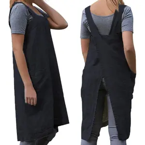 WROLEM Women's Practical Cross Back Pinafore Apron with Large Pockets Home Kitchen,Restaurant,Cooking,Gardening,Coffee House