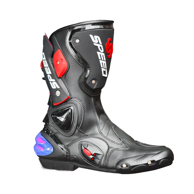 Hidden Zipper Boot Lining Back Protection Motorcycle Boots in Black White Red Colors