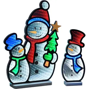 MEETYAMOR Christmas Decorations Indoor, Set of 3 Snowman Infinity Mirror Tunnel Light for Christmas Decor, Night Lights with Endless Extension for Home Mantel Table Centerpiece Lamp Xmas Decorations
