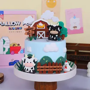 24-Piece Farm Animal Cake Topper Set, Includes Cow Chicken Cloud Grass Tree Fence Barn Decor, Perfect for Kids Birthday Party Baby Baptism