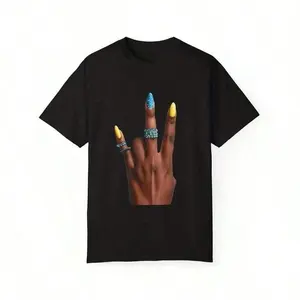 Sigma Gamma Rho Sorority Tee - Women's Black T-Shirt With Hands & Rings Graphic - Yard Shows, Everyday Casual