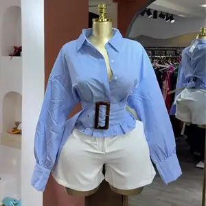 Autumn and winter clothing 2025 Fall Women Striped Long Sleeve Single Breasted Blouse and Shirt Street Casual OL Belt High Waist Tops Shirts