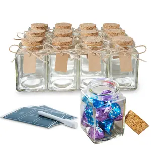 Square Glass Jars with Lids - Set of 12 Mini Glass Jars with Corks for Wedding & Party Favors, DIY Crafts, Potions, Spices & Candy, 3.4 oz