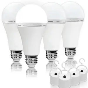 4 Pack Rechargeable Emergency Light Bulbs, 12W 6000K Daylight Battery Powered LED Camping Lamp, E26/E27 120 Volt 60W Equivalent with 1200mAh, Portable Power Hooks for Home Power Outage Hurricane Energy Efficient