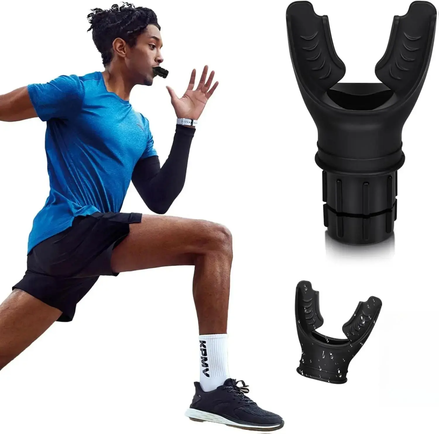 Breathing Trainer with Adjustable Resistance Portable Respiratory Device in High-Grade Silicone Compact Lung Exercise Tool for Enhanced Endurance and Fitness Training Black