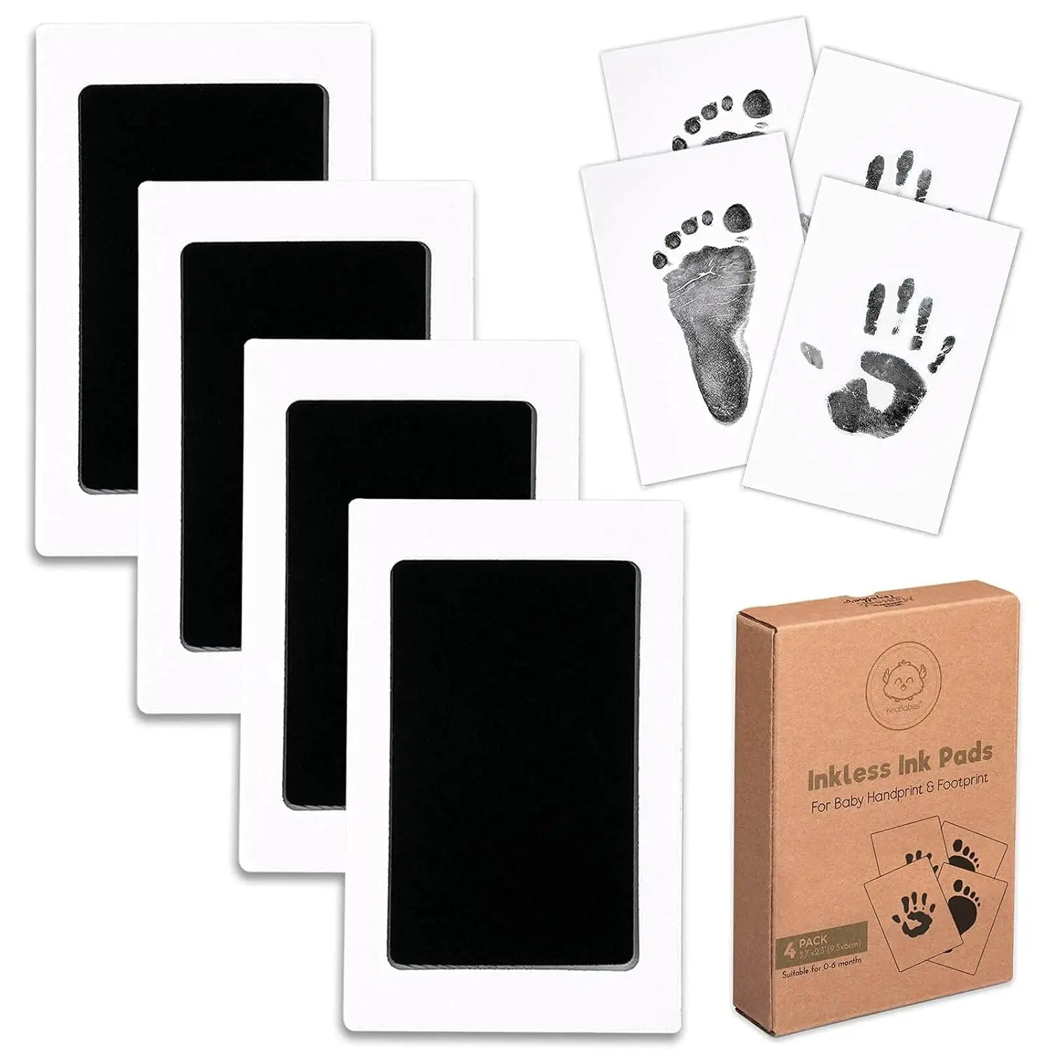 Unisex 4-Pack Mess-Free Ink Pad Set - Baby Hand & Footprint Keepsake Kit, Newborn Clean Touch Tool, Dog Nose & Paw Print Maker, Ideal New Mom Gift (Jet Black)