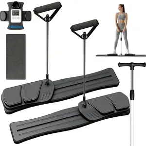 All In One Home Workout Pilates Reformer Board With Elastic Resistance Bands Integrated Timer Kcal Reps Display Foldable Compact Indoor Physical Training Equipment