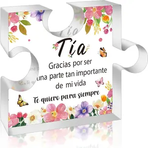 Spanish Aunt Birthday Gifts - Regalos para tía Acrylic Heart Plaque Aunt Birthday Gifts from Niece and Nephew Keepsake Paperweight Gift in Spanish for Aunt Christmas Wedding Mother's Day Gift Vintage Plaque Decor