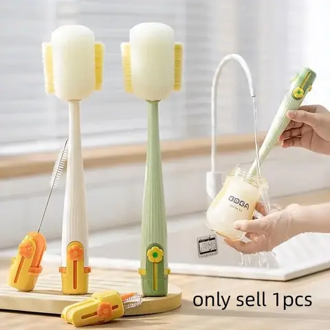 5-In-1 Long Handle Cup Brush Set, Multi-Functional Cleaning Tool, Bottle Cleaner, Safe Sponge & Hard Bristle Head, Detachable Deep Dishwasher Scrubber, Cleaner