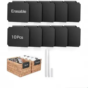 PVC Plastic Label Clips Set, Erasable Storage Basket Tags, Detachable Labels, Includes 10 Pieces + 1 Pen Holder, Ideal for Organizing