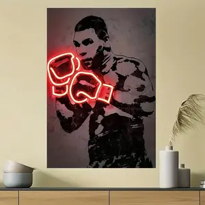 2D Graphic Design, One Neon Light Boxer Canvas Wall Art - Modern Black and White Neon Light Boxer Poster, Unframed Wall Art, Frameless Home Office Decoration, Living Room Bedroom Motivational Sports Artwork, Perfect Gift for Boxing Fans, Bedroom Artwork