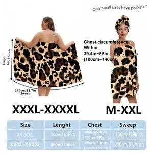 Leopard print hair drying cap, Hair Wrap Towel and bathrobe set, made of soft, quick-drying microfiber, suitable for women, post-shower, spa, and pool use. A travel/vacation essential, a luxurious gift for her.