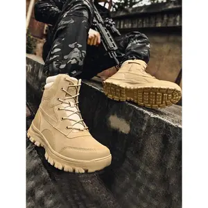 Men's Fashionable Plain Color Tactical Boots, Casual Comfortable Outdoor Hiking Boots, Male All-match Shoes for Daily Wear, Boy