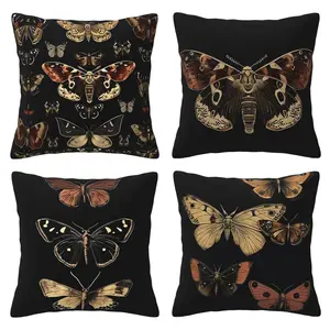 Retro Victorian Gothic Butterfly Pillow Set, Dark Academy Style Moth Decorative Pillow Set, Suitable for Home Bedrooms and Living Rooms, 4-piece Set with Double sided Printing, Home Textile