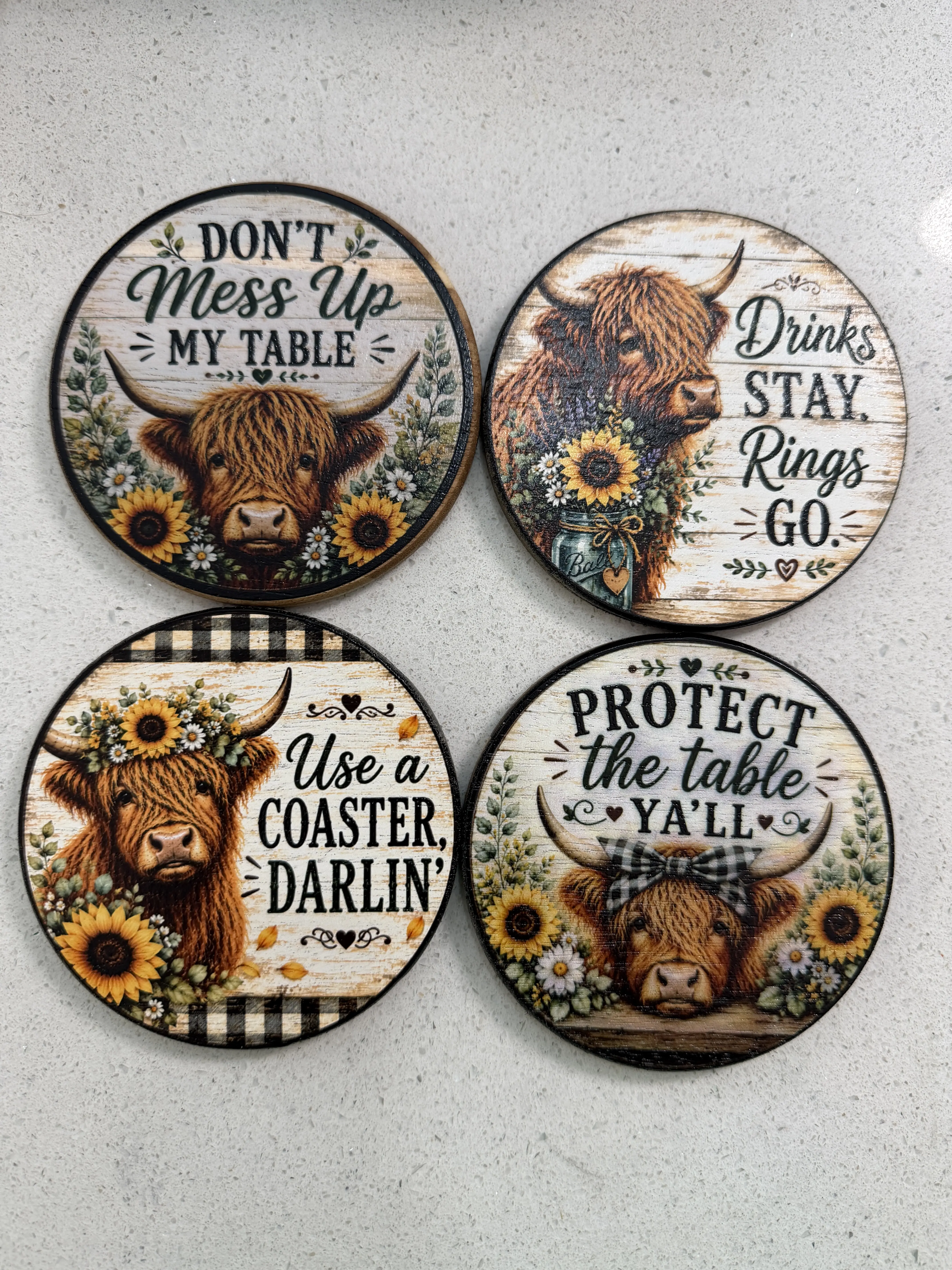 Highland Cow Coasters (set of 4) - UV Printed on Wood