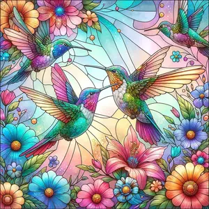 Stained Glass Hummingbird Diamond Art Set, Adult Beginner Diamond Painting Set, 5D Diamond Painting Set, DIY Crafts, Wall Home Decor Gifts 12x12inch