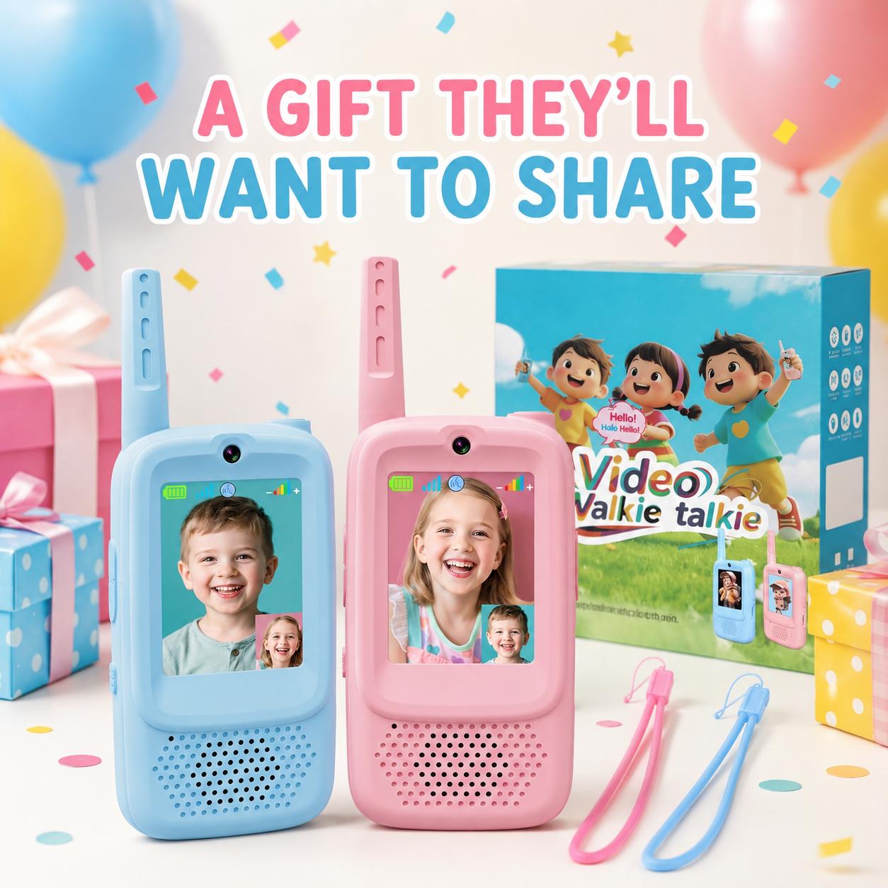 Careenoah Kids Video Walkie Talkies 2 Pack, Rechargeable Video Call Toys with Voice Changer, 1000FT Outdoor Range, Blue & Pink, Ages 3-10