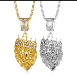 1pc King Lion Pendant Necklace with Crown Design in Gold and Silver Colors