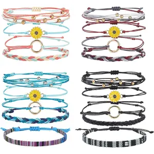 Boho Surfer Beach Bracelet Ankle Adjustable Beaded Anklets, Handmade Hippie Braided Bracelets Waterproof, String Rope Ankle Bracelets for Men Women