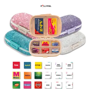 PillyPal V2 Bling, 4 Sticker Sheets, 8 Compartments, Medicine Organizer, Portable Durable Pill Case, Vitamins, Pill Organizer, Healthcare Aid, Travel Organizer, Fashion Pill Case
