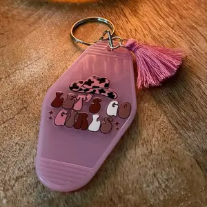 Let's Go Girls Motel Style Keychain with Pink Tassel