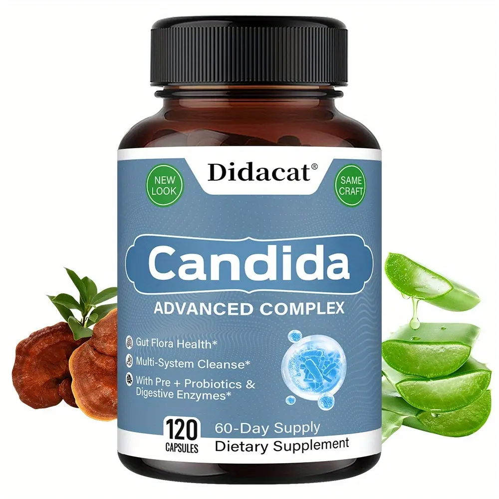 Candida Advanced Complex with Probiotics Prebiotics and Digestive Enzymes, Gut Flora Balance Support, 120 Capsules