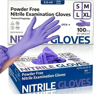 100PCS Blue Violet Nitrile Gloves Durable Waterproof and Disposable Latex-Free Gloves, Ideal for Cooking, Bathroom, Kitchen Cleaning, Mechanics, Pet Care, Medical, Tattooing, Car Repair, Gardening, Manicure, Beauty Salon and Food Prep