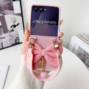 Soft Edge Bow Plush Phone Case for Samsung Galaxy Z Flip 3/4/5/6/7, Warm Winter Protection, Fashionable Daily Use Design, Cover