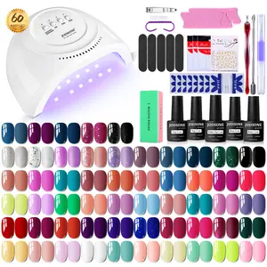 JODSONE Gel Nail Polish Kit 60 PCS with U V Light Base Top Coat 55 Shine Colors Bright and Dark Series Manicure Set