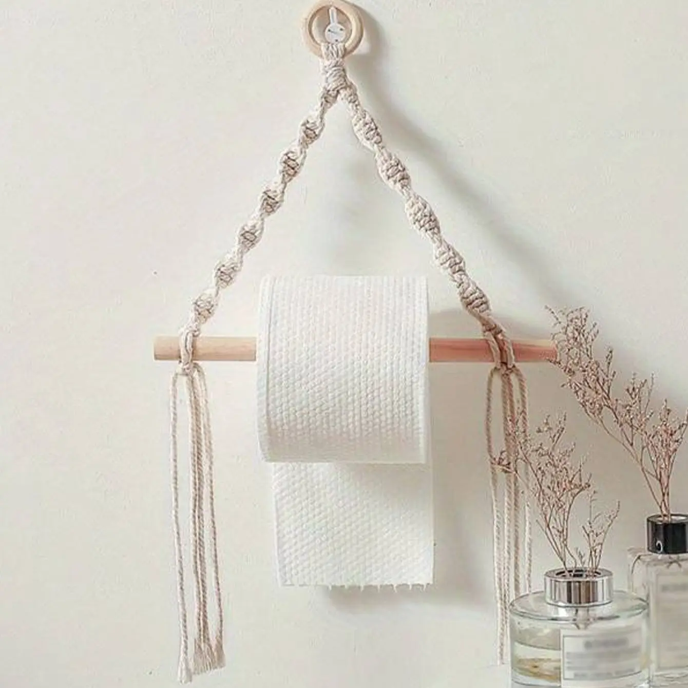 Bohemian Style Paper Towel Holder, Handmade Cotton Rope Woven Toilet Roll Hanging Decor, Practical Home Decoration Accessory, Bathroom Organizer Supplies, Bathroom Accessories