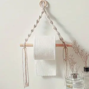 Bohemian Style Paper Towel Holder, Handmade Cotton Rope Woven Toilet Roll Hanging Decor, Practical Home Decoration Accessory