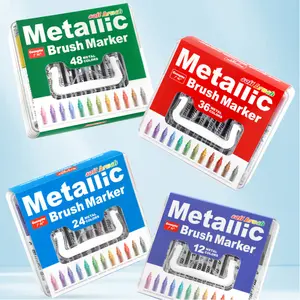 Metallic Brush Marker Pens,Automatic Ink Control Acrylic Paint Metallic Pens Art Markers With Layered Storage Box,Brush Tip Acrylic Paint Pens for Rock Painting, Ceramic, Wood, Canvas, Glass, Stone, Fabric, Card Making, DIY & Art Supplies